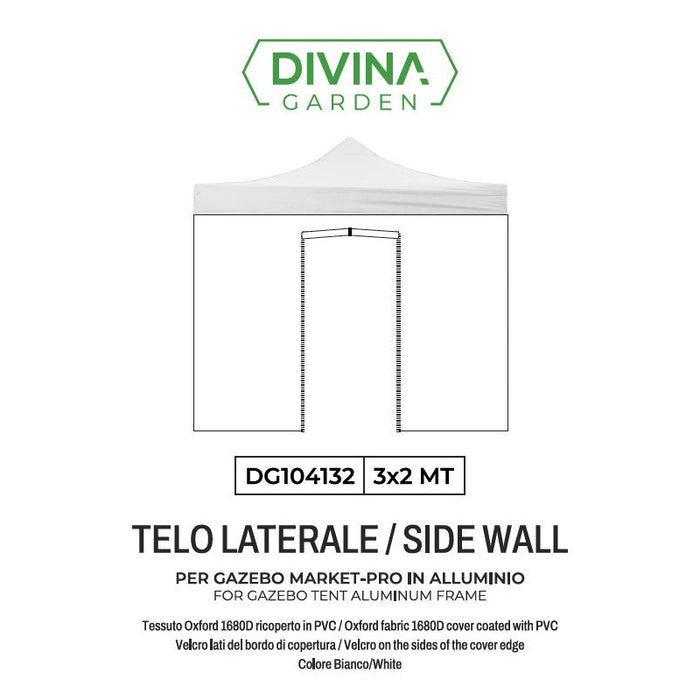 Telo laterale 3x2m bianco impermeabile con porta avvolgibile per gazebo richiudibile MARKET-PRO