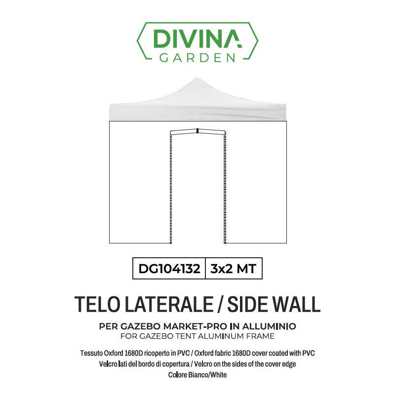 Telo laterale 3x2m bianco impermeabile con porta avvolgibile per gazebo richiudibile MARKET-PRO