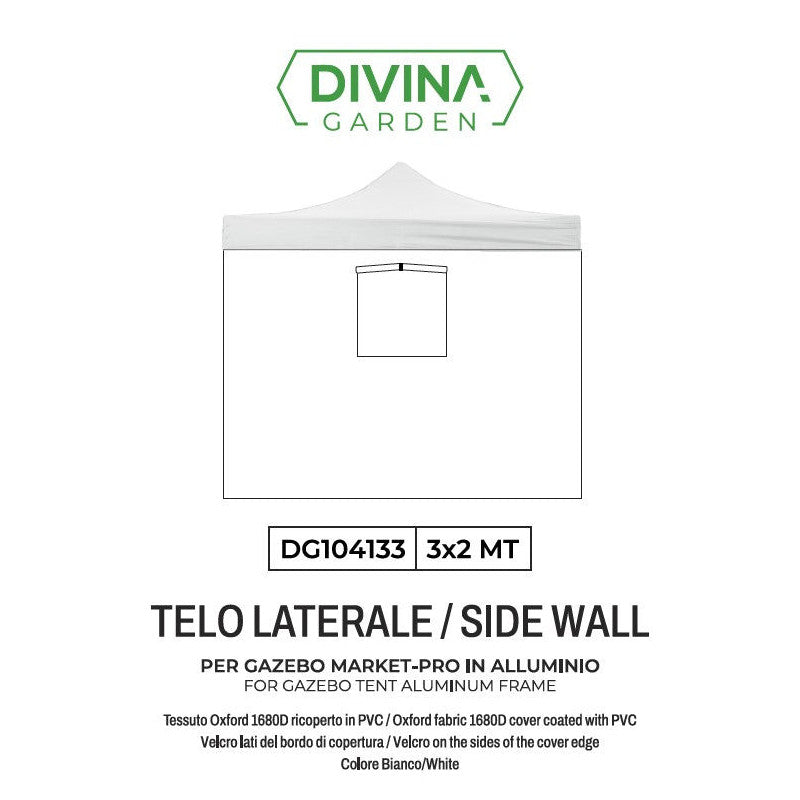 Telo laterale 3x2mt bianco impermeabile con finestra per gazebo richiudibile MARKET-PRO
