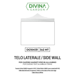 Telo laterale 3x2mt bianco impermeabile ricambio per gazebo richiudibile MARKET-PRO