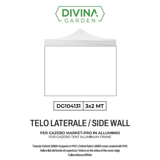 Telo laterale 3x2mt bianco impermeabile ricambio per gazebo richiudibile MARKET-PRO