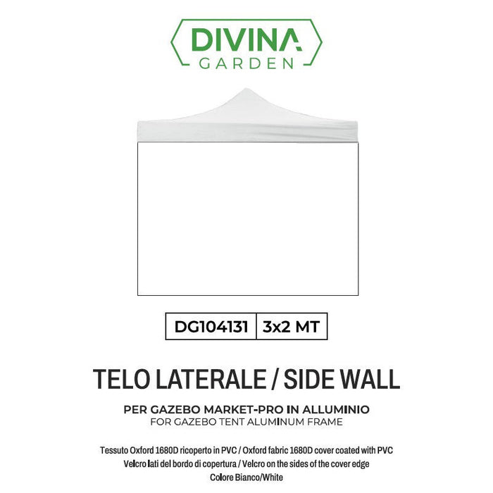 Telo laterale 3x2mt bianco impermeabile ricambio per gazebo richiudibile MARKET-PRO