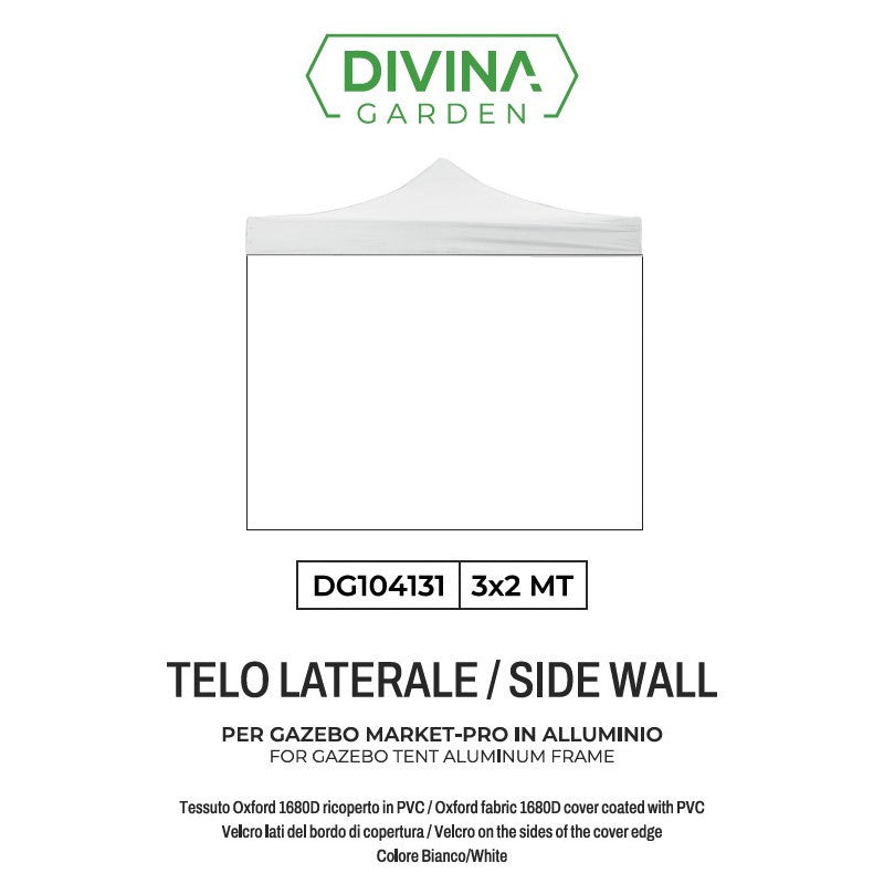 Telo Laterale Bianco 3×2 m Impermeabile per Gazebo Market-Pro