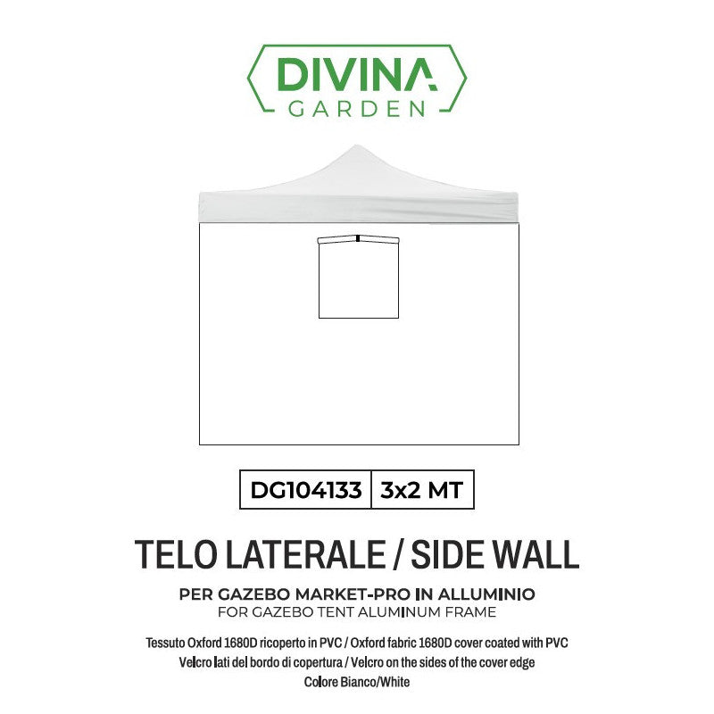 Telo Laterale con Finestra 3×2 m Market-Pro – Bianco Impermeabile