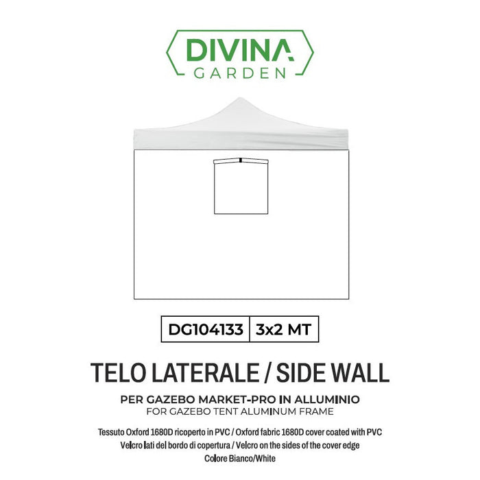 Telo Laterale con Finestra 3×2 m Market-Pro – Bianco Impermeabile