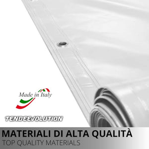 Telo PVC IGNIFUGO Impermeabile Bianco | Telone Occhiellato Ogni 25CM 650g/mq | Copertura Esterna | 5x8m | Resistente Multiuso