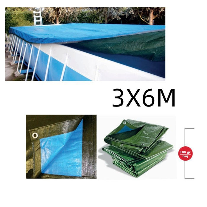 Trade Shop - Telone Rafia 100gr Copertura Per Piscina 3x6mt Impermeabile Resistente Occhielli 406247 -