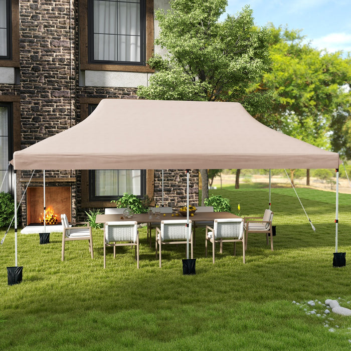 Gazebo pieghevole e portatile da esterno con borsa da trasporto, Rifugio per ombra istantanea per feste 300 x 600 cm Beige-Tende parasole