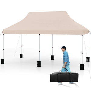 Gazebo pieghevole e portatile da esterno con borsa da trasporto, Rifugio per ombra istantanea per feste 300 x 600 cm Beige-Tende parasole