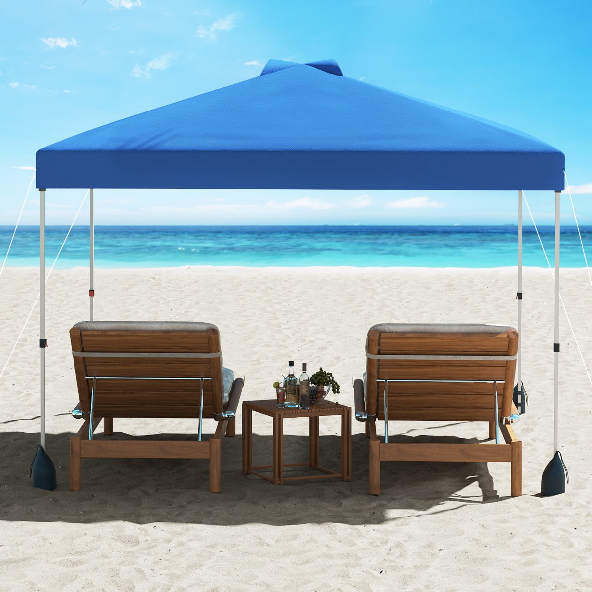 Rifugio da patio pieghevole per eventi commerciali, Tenda a cielo apribile 3 x 3 M con borsa con ruote Blu-Gazebo