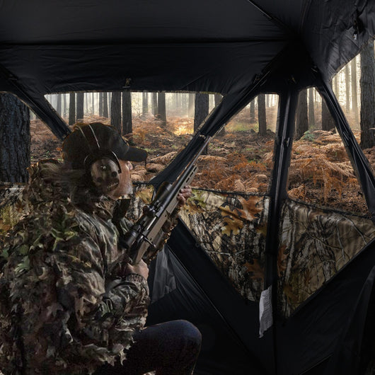 Tenda da terra per 2 persone con finestre scorrevoli silenziose, Tenda da caccia pannelli di sicurezza rifugio nascosto Marrone-Tende