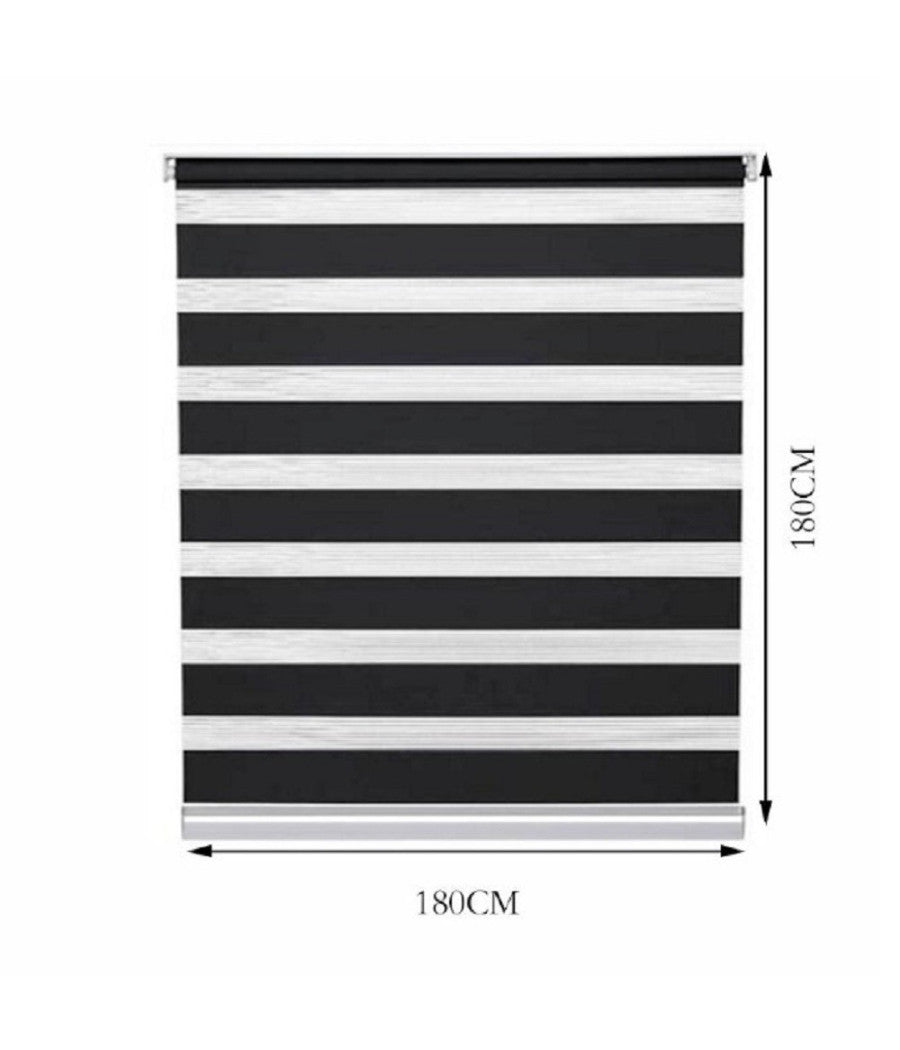 Tenda A Rullo Doppio Oscurante Interni Senza Foratura Avvolgibile Finestre Porte  Nero   -180x180cm   -