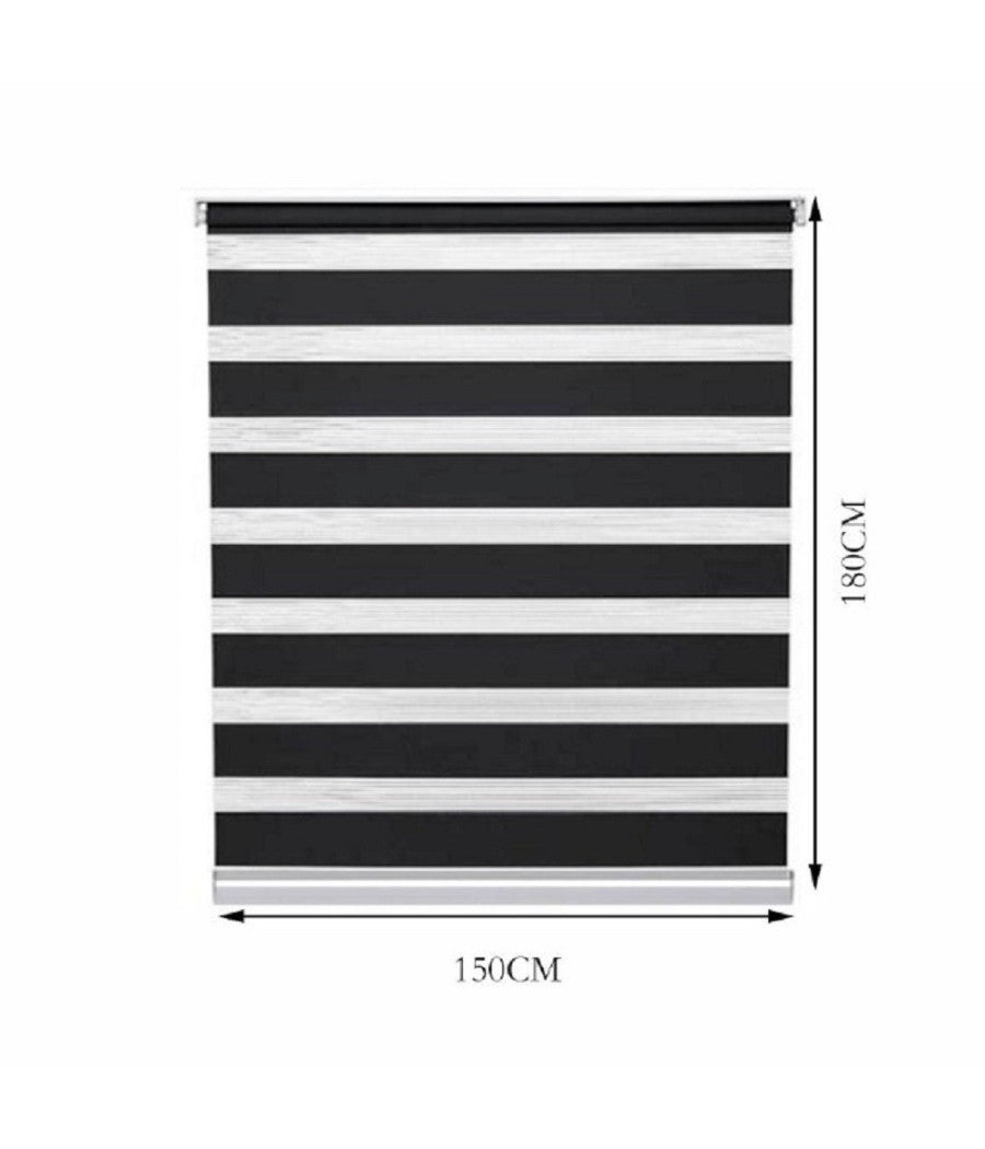 Tenda A Rullo Doppio Oscurante Interni Senza Foratura Avvolgibile Finestre Porte  Nero   -150x180cm   -
