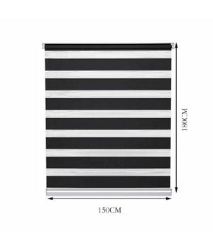 Tenda A Rullo Doppio Oscurante Interni Senza Foratura Avvolgibile Finestre Porte  Nero   -150x180cm   -