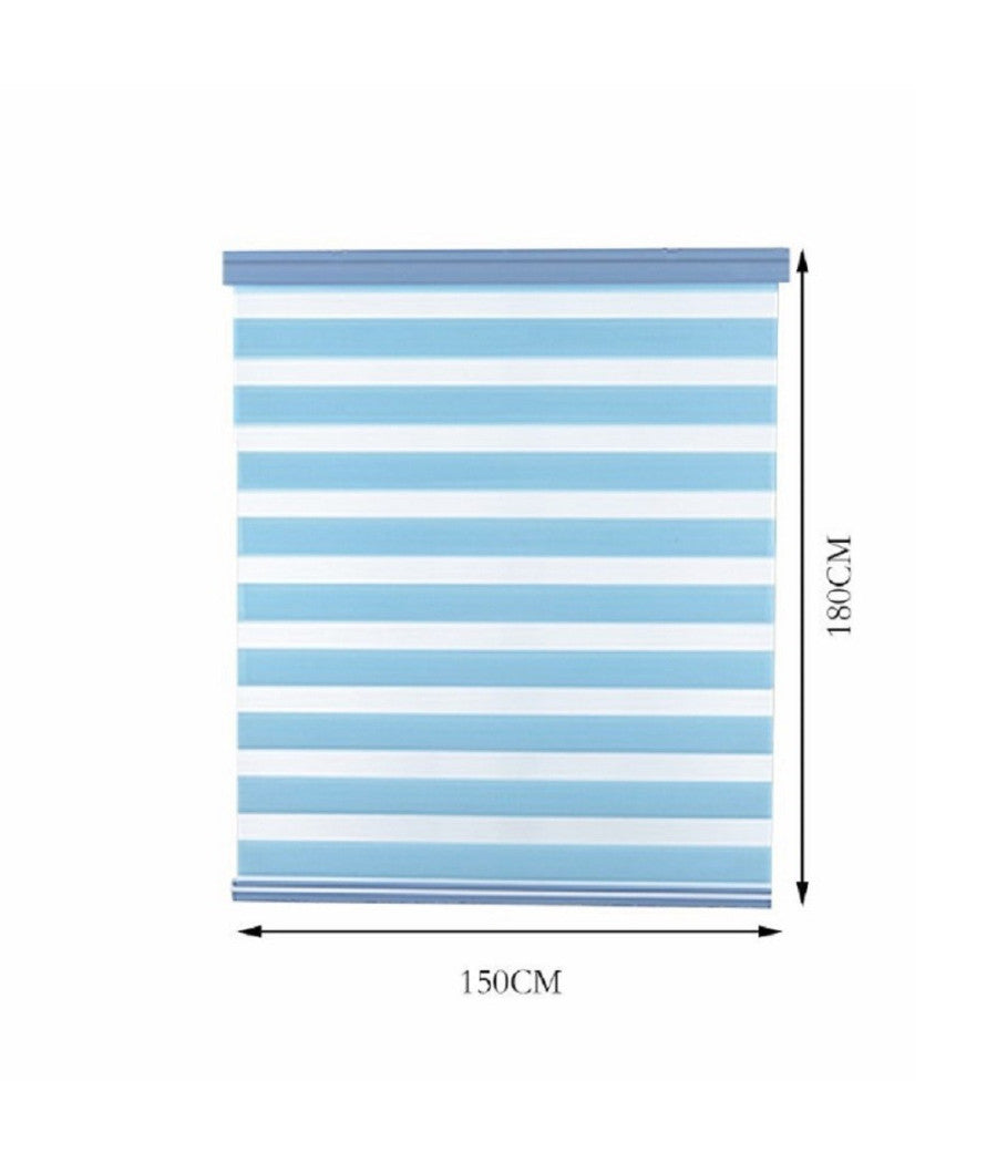 Tenda A Rullo Doppio Oscurante Interni Senza Foratura Avvolgibile Finestre Porte  Azzurro   -150x180cm   -