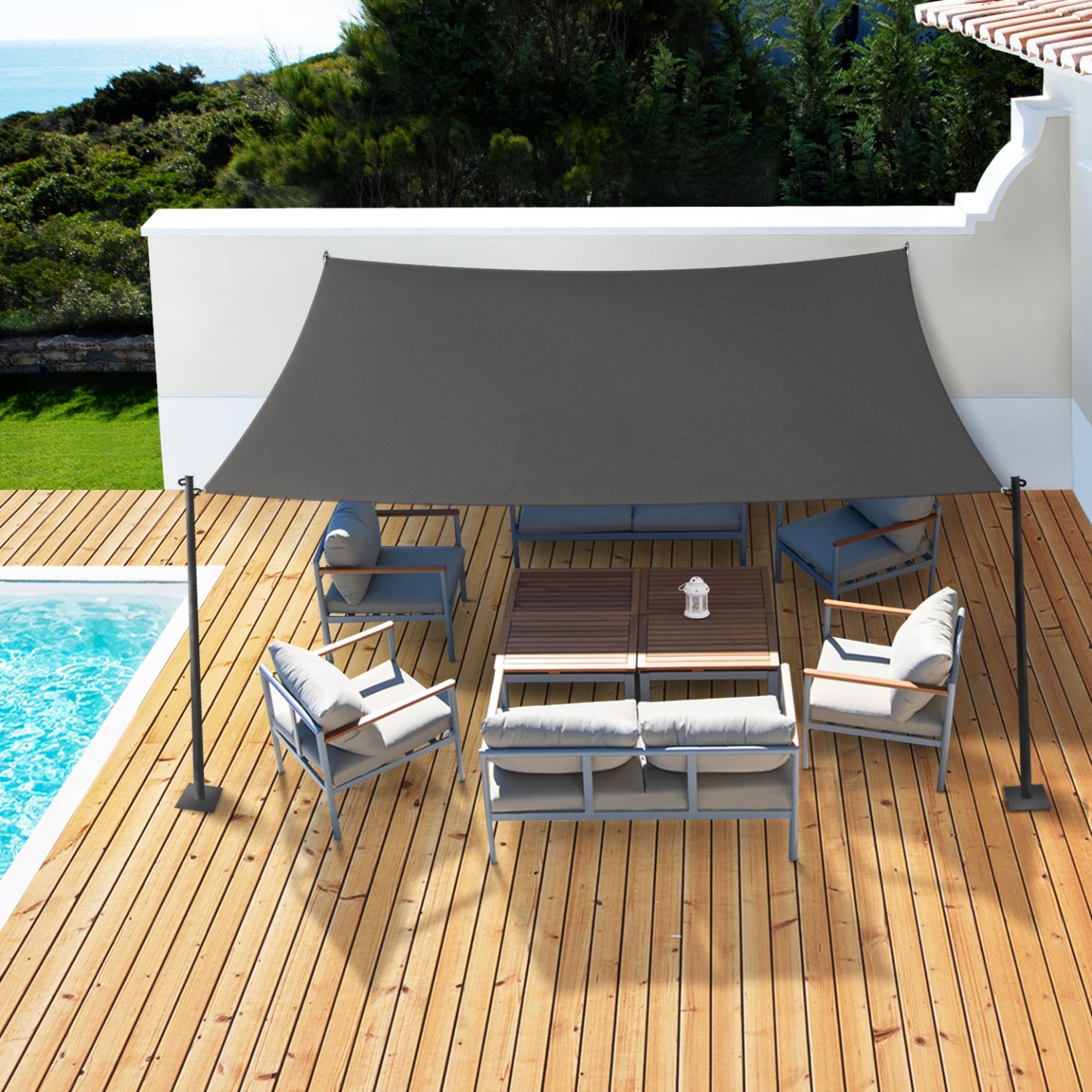 IDMarket - Tenda a vela parasole quadrato 4x4 M grigio