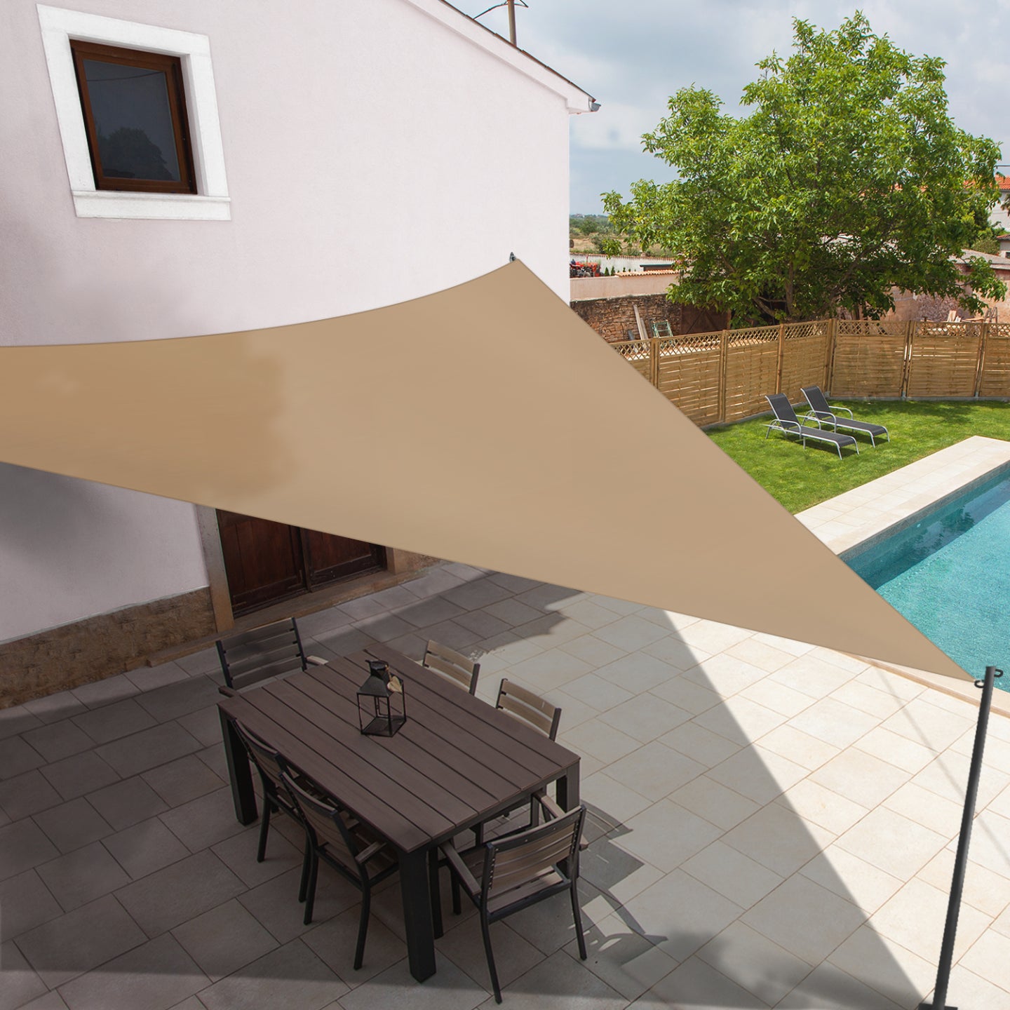 IDMarket - Tenda a vela parasole triangolare 5x5x5 M beige sabbia