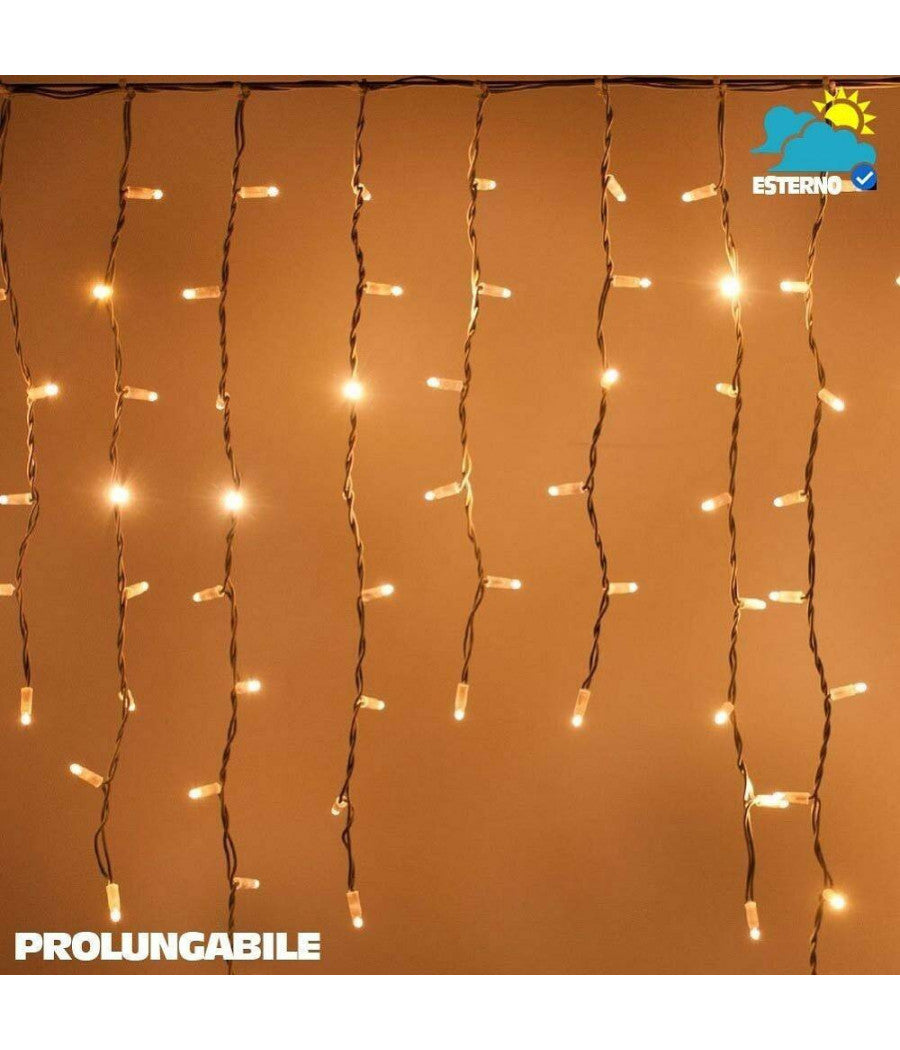 Tenda Cascata Luminosa Bianco Caldo 250 X 75 Cm Prolungabile Fino A 50mt 126 Led         