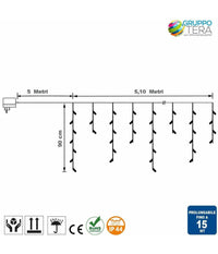 Tenda Cascata Luminosa Multicolore 510x90 Cm Prolungabile Fino A 15mt 189 Led         