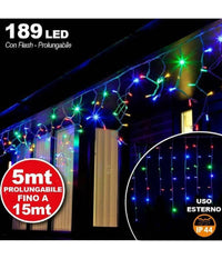 Tenda Cascata Luminosa Multicolore 510x90 Cm Prolungabile Fino A 15mt 189 Led         