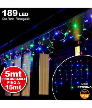 Tenda Cascata Luminosa Multicolore 510x90 Cm Prolungabile Fino A 15mt 189 Led         