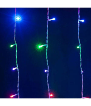 Tenda Catena Luminosa Esterno Rgb Multicolore Luci Natale 100led Prolungabile 3mt         