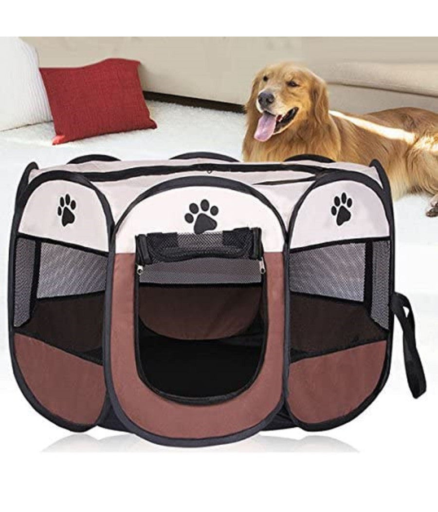 Tenda Da Campeggio Pieghevole Per Animali Gabbia Cani Cucce Ottagono 100x100 Cm         