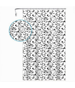 Tenda Da Doccia Vasca Bagno 12 Ganci Motivo Floreale Bianco Nero 180x200cm 87567         