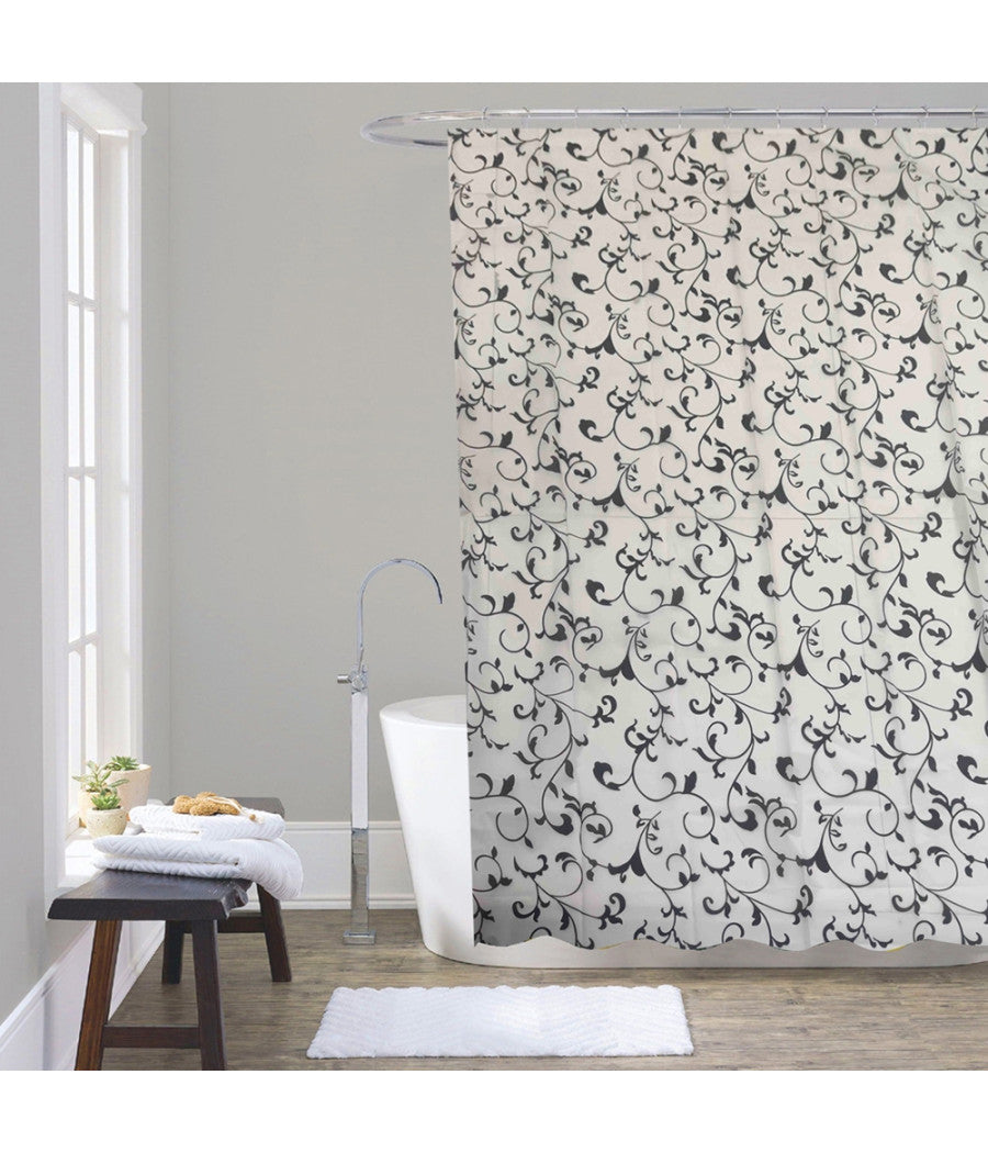 Tenda Da Doccia Vasca Bagno 12 Ganci Motivo Floreale Bianco Nero 180x200cm 87567         