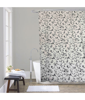Tenda Da Doccia Vasca Bagno 12 Ganci Motivo Floreale Bianco Nero 180x200cm 87567         