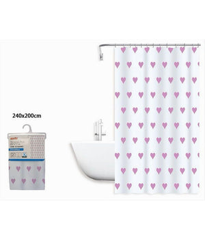 Tenda Da Doccia Vasca Bagno Impermeabile 12 Ganci Con Cuori Rosa 240x200cm 87092         