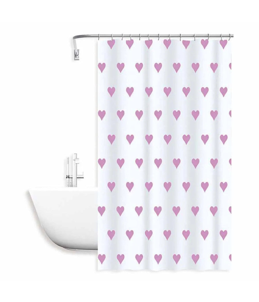 Tenda Da Doccia Vasca Bagno Impermeabile 12 Ganci Con Cuori Rosa 240x200cm 87092         
