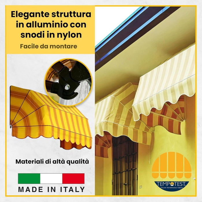 Tenda Sole Cappottina 4 Raggi, Telo PVC Arancione, Larghezza 3 x Sporgenza 0,80, UV-Resistente, Impermeabile - Giardino, Balcone