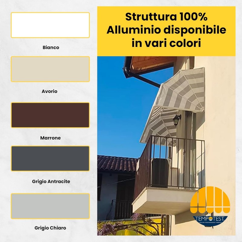 Tenda Sole Cappottina 4 Raggi, Telo PVC Crema, Larghezza 2 x Sporgenza 1, UV-Resistente, Impermeabile - Giardino, Balcone