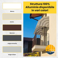 Tenda Sole Cappottina 4 Raggi, Telo PVC Arancione, Larghezza 3 x Sporgenza 0,80, UV-Resistente, Impermeabile - Giardino, Balcone