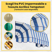 Tenda Sole Cappottina 5 Raggi, Telo PVC Arancione, Larghezza 3 x Sporgenza 1,40, UV-Resistente, Impermeabile - Giardino, Balcone