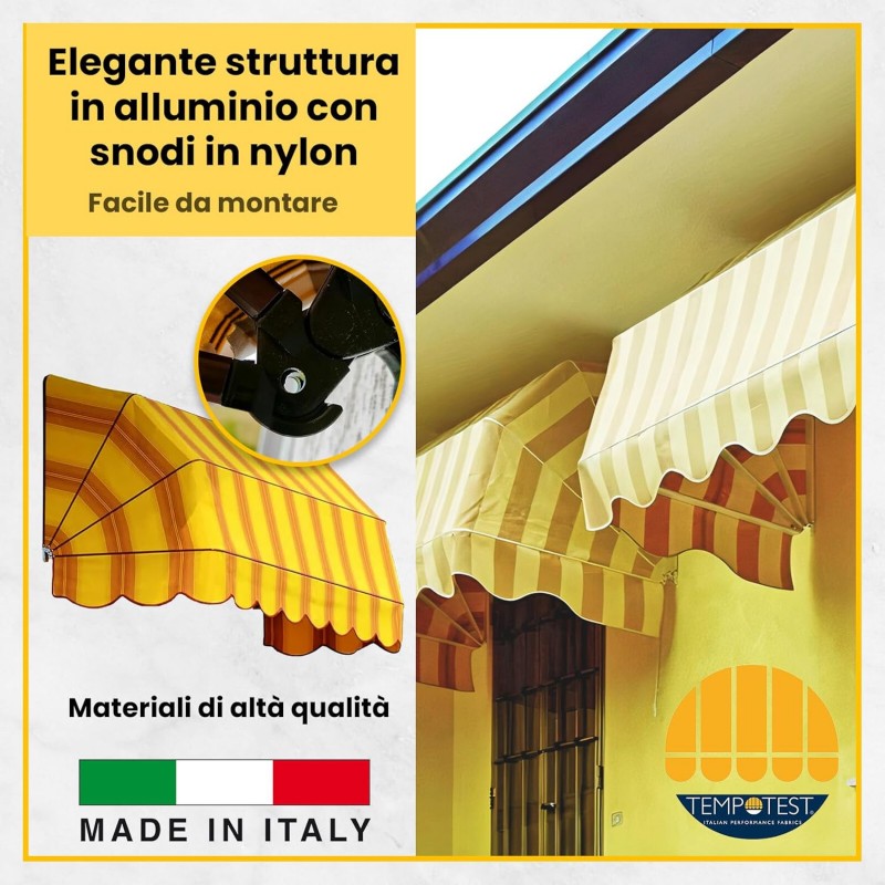 Tenda Sole Cappottina 4 Raggi, Tessuto Tempotest Parà Bianco 15, Larghezza 1,50 x Sporgenza 0,80, UV-Resistente, Impermeabile - Giardino, Balcone