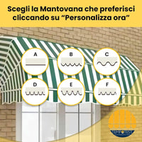 Tenda Sole Cappottina 5 Raggi, Telo PVC Arancione, Larghezza 3 x Sporgenza 1,40, UV-Resistente, Impermeabile - Giardino, Balcone