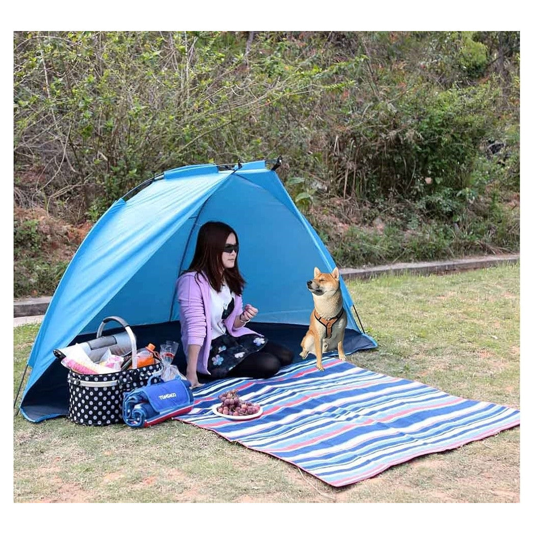 Trade Shop - Tenda Da Spiaggia Paravento Parasole Con Picchetti Portatile Mare 220x110x100cm 206403 -        