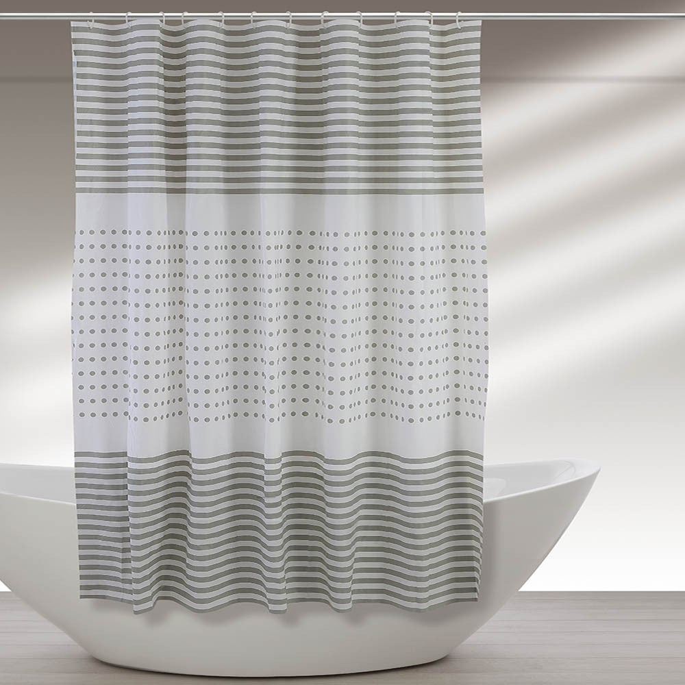 Tenda doccia 120x200 cm in  acrilico bianco e beige completa di gancetti