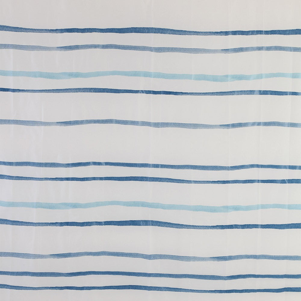 Tenda doccia 120x200cm in  acrilico bianco dalle righe azzurre con ganci