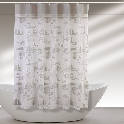 Tenda doccia 180x200 cm in  acrilico con motivi marini completa di ganci