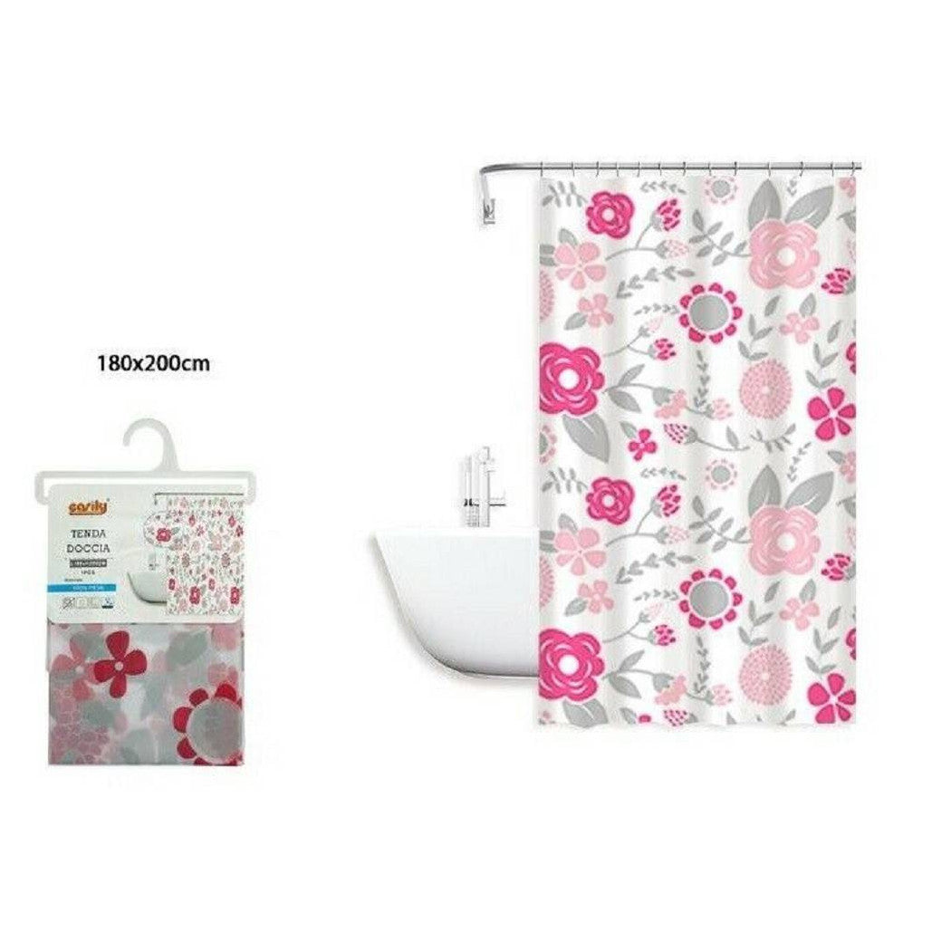 Trade Shop - Tenda Doccia Anti Muffa Fiori Impermeabile 180 X 200 Cm Con Anelli Bagno 79222 -