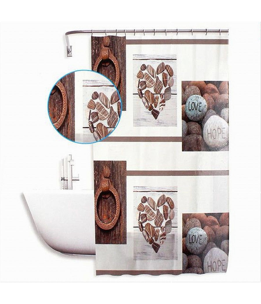 Tenda Doccia Antimuffa Impermeabil 180x180cm Con Anelli Bagno Cuori Pietre 59531         