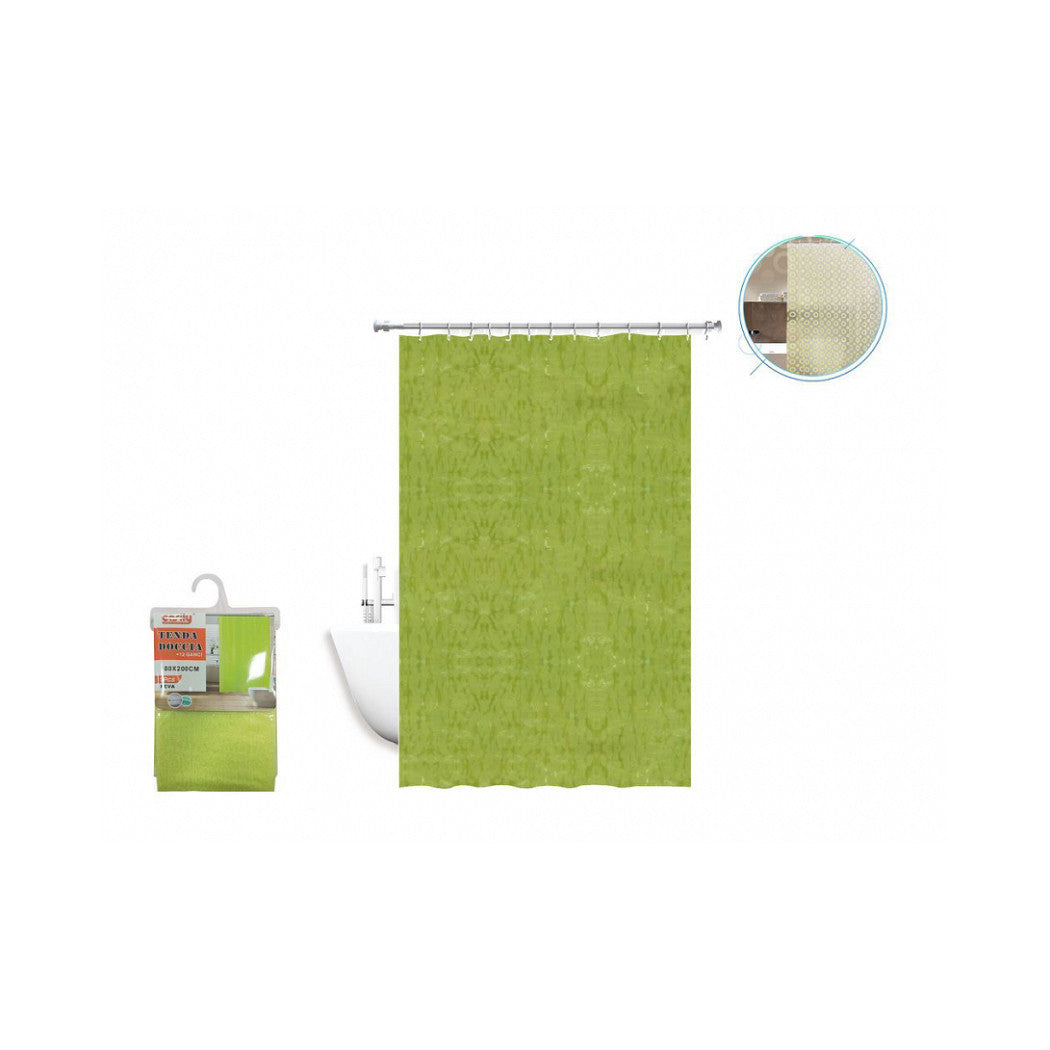Trade Shop - Tenda Doccia Antimuffa Impermeabile 180 X 200 Cm Con Anelli Bagno Verde 2d 52130 -