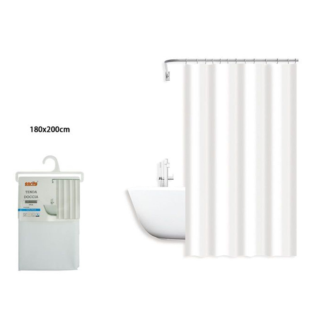 Trade Shop - Tenda Doccia Antimuffa Impermeabile 180 X 200 Cm Ganci Anelli Bagno Bianca 79708         