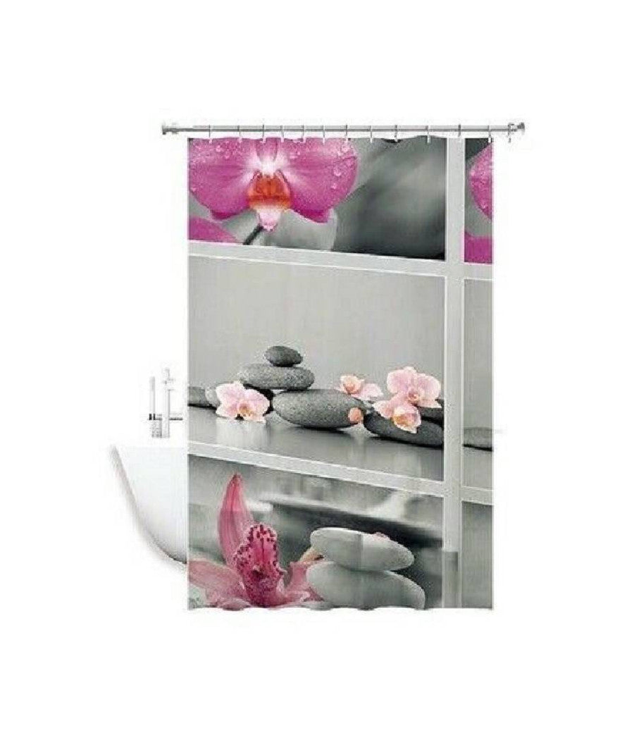Tenda Doccia Antimuffa Impermeabile 180x180cm Con Anelli Bagno Fiori Sassi 59532         
