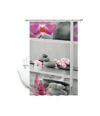 Tenda Doccia Antimuffa Impermeabile 180x180cm Con Anelli Bagno Fiori Sassi 59532         