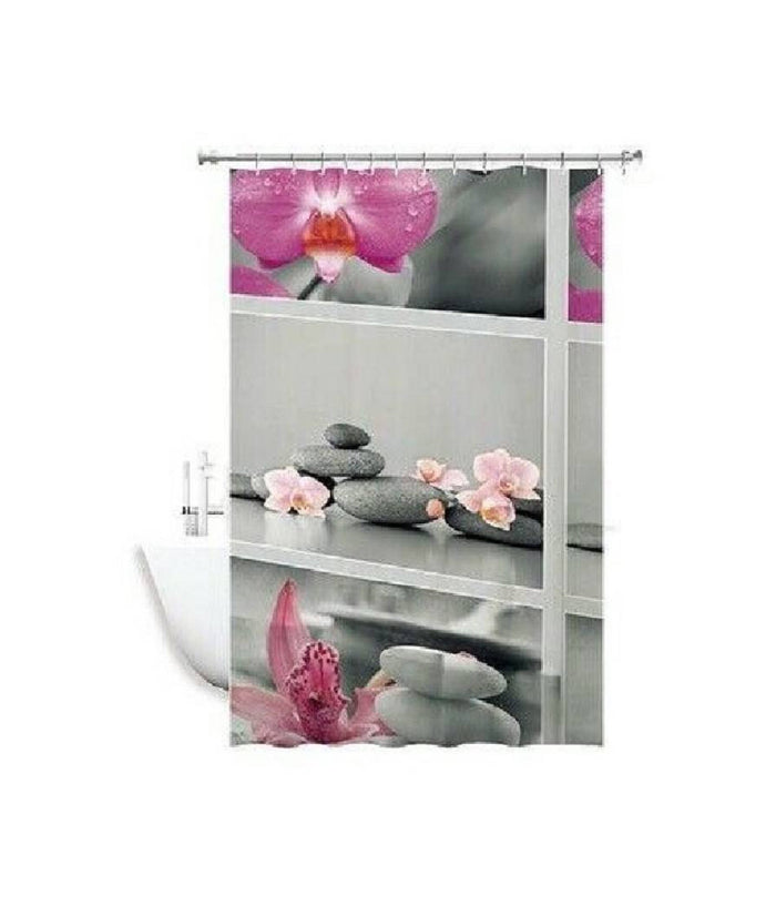 Tenda Doccia Antimuffa Impermeabile 180x180cm Con Anelli Bagno Fiori Sassi 59532         