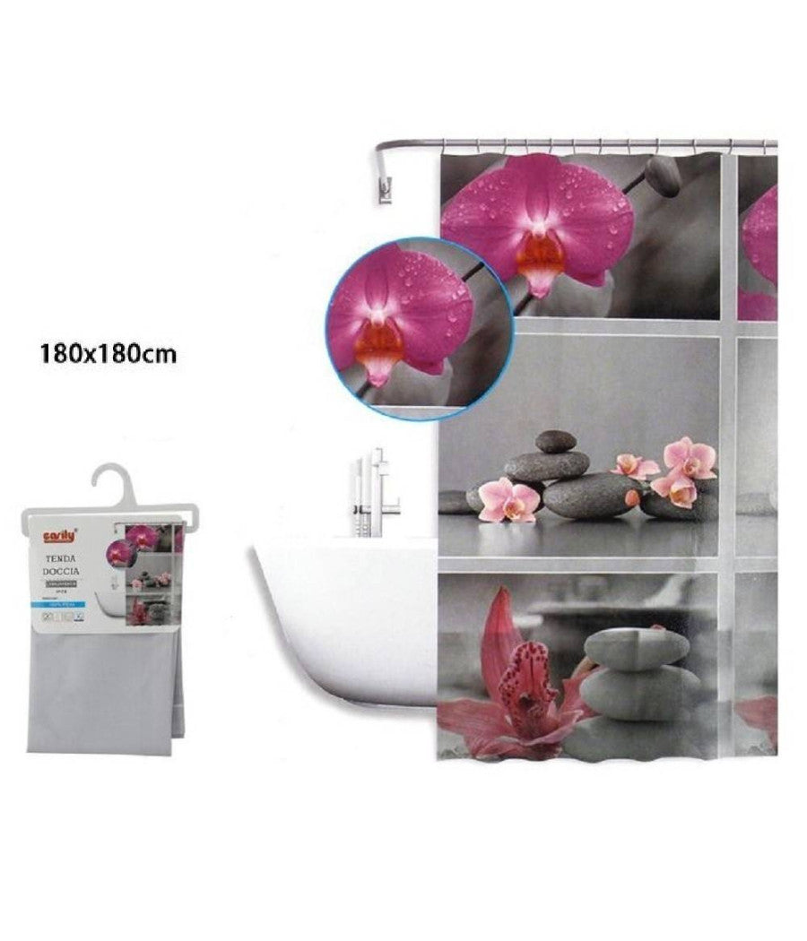 Tenda Doccia Antimuffa Impermeabile 180x180cm Con Anelli Bagno Fiori Sassi 59532         